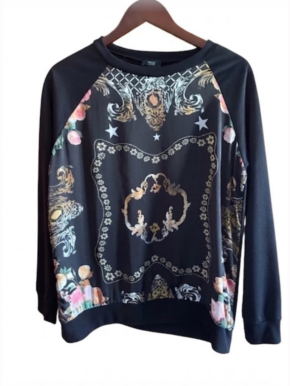 Mango Sweatshirt-Black with Floral & Gold Baroque Print